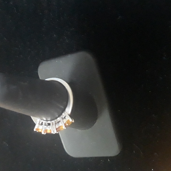 Sterling Slver Genuine yellow Sapphire/ White Diamond Ring Sz 6-8 - Picture 5 of 6